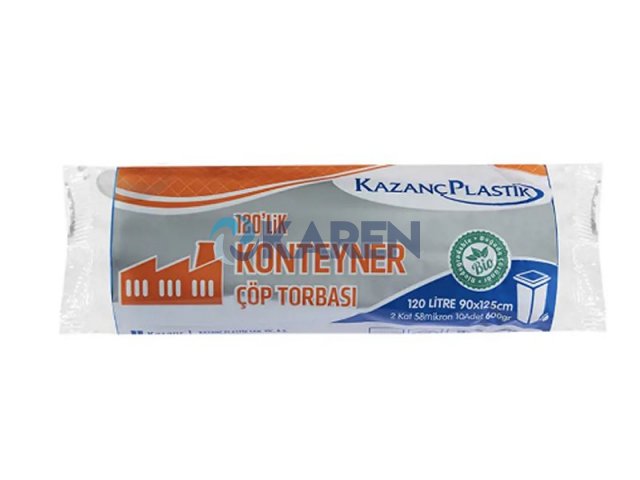 KAZANÇ 120LİK KONTEYNER ÇÖP TORBASI 90X125 10LU 15RULO 600GR MAVİ