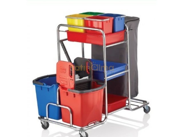 KROM KAT ARABASI ÇİFT KOVALI ÇÖP TOPLAMALI 4 KOVALI BRANDALI