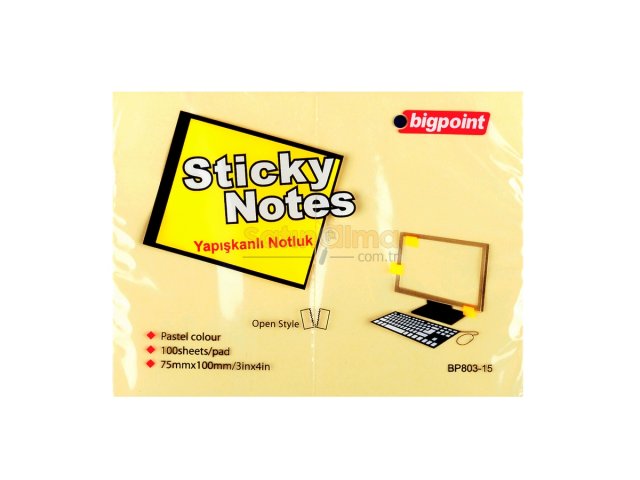 BİGPOİNT YAPIŞKANLI NOT KAĞIDI 75X100MM SARI X 12 ADET