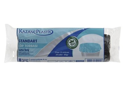 KAZANÇ STANDART ORTA ÇÖP TORBASI 55X60 20Lİ 50RULO 80GR MAVİ