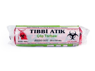 KAZANÇ TIBBİ ATIK TORBASI JUMBO 80X110 10LU 10RULO 810GR KIRMIZI