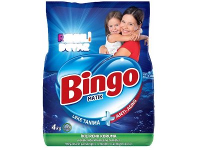BİNGO MATİK TOZ ÇAMAŞIR DETERJANI RENKLİ BEYAZ 4KG