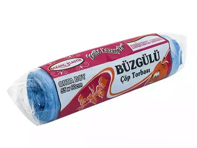 KAZANÇ BÜZGÜLÜ ÇÖP TORBASI ORTA 55X60 15Lİ 20RULO 200GR MAVİ