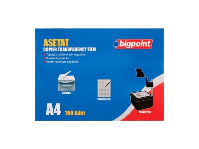 BİGPOİNT FOTOKOPİ ASETATI A4 100 MİKRON 100LÜ KUTU