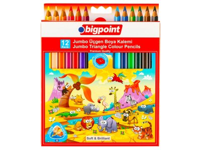 BİGPOİNT JUMBO ÜÇGEN KURU BOYA KALEMİ 12 RENK X 12 ADET