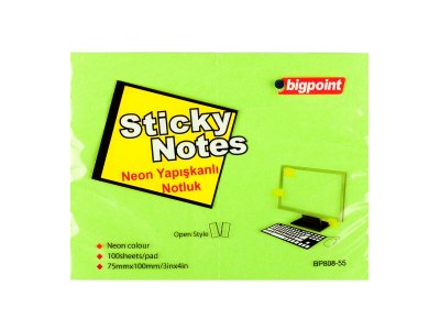 BİGPOİNT YAPIŞKANLI NOT KAĞIDI 75X100MM NEON YEŞİL X 12 ADET