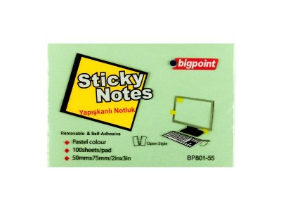 BİGPOİNT YAPIŞKANLI NOT KAĞIDI 75X50MM YEŞİL X 12 ADET